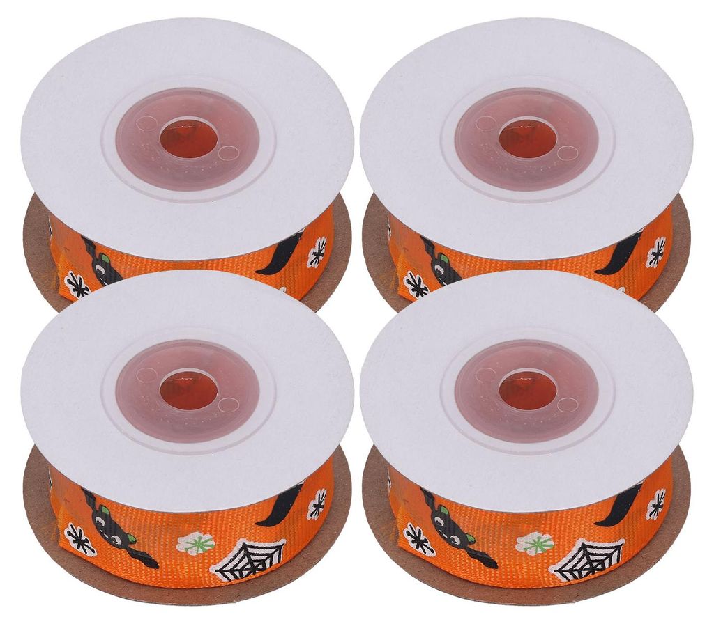 4 Halloween-Schleifen, 10 Yards (ca. 9,1 m), 1 Zoll (ca. 2,5 cm) breit, mit Fledermaus-Motiv, ideal zum Verpacken von Geschenken und für Partydeko...