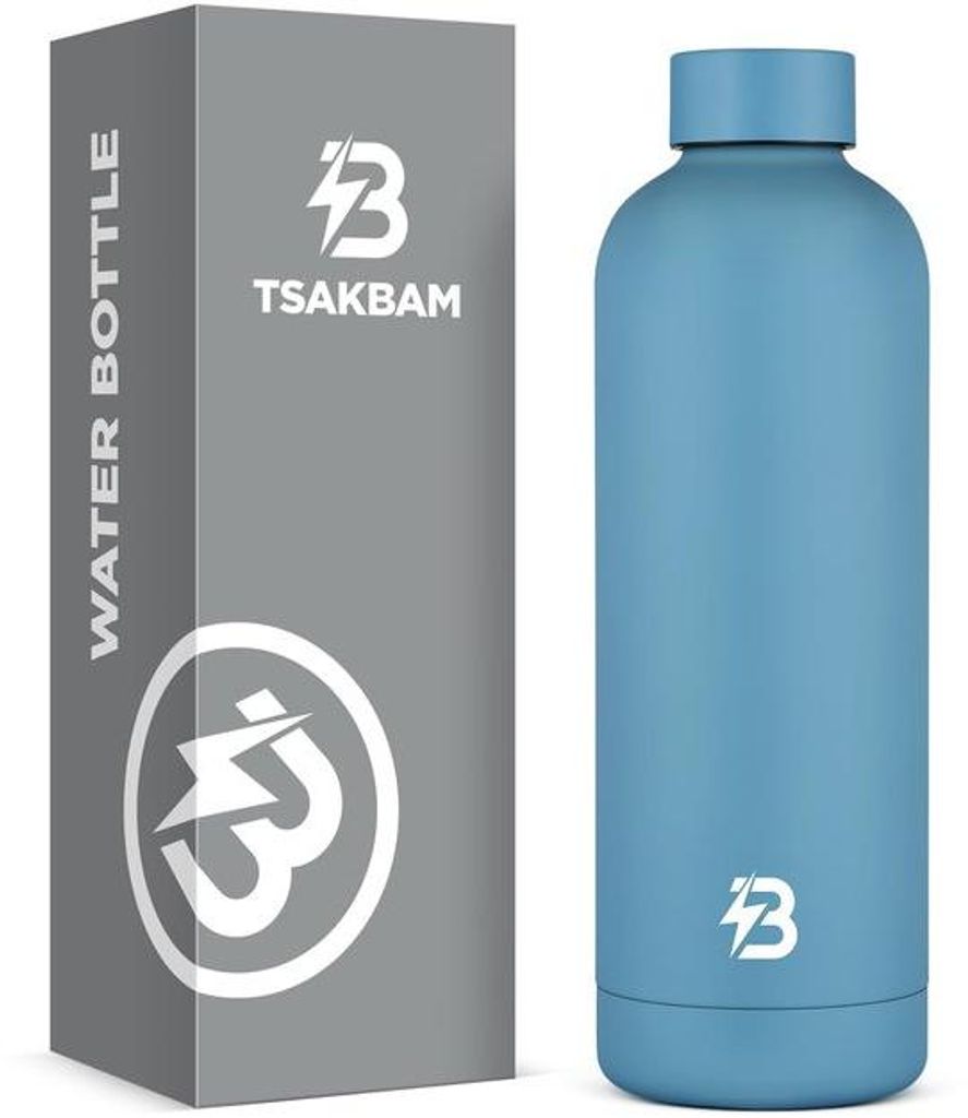 Metallenes Sportflasche, 750ml, leckgeschützt, für Kaltgetränke geeignet, Waschmaschinenfest, für den Fitnessbereich (Himmelblau)