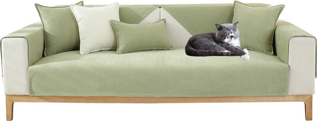 (70*90cm,Hellgrün)Chenille Sofakissenbezug Rutschfester Sofabezug Fischgrätmuster SofaSchutzhülle Gesteppte Möbelbezüge für Ecksofa Sch...
