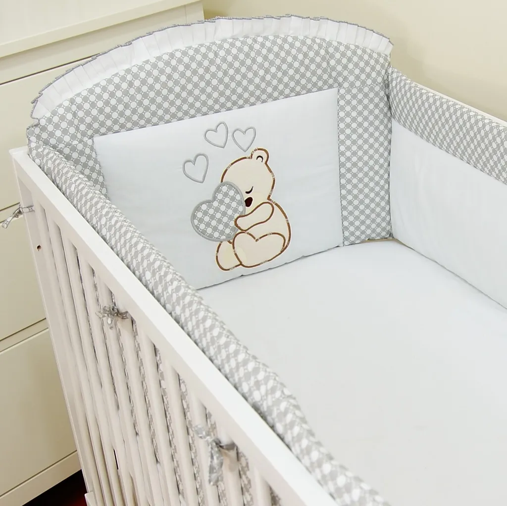 Ensemble linge de lit bébé 60x120 avec nid d'ange en coton gris