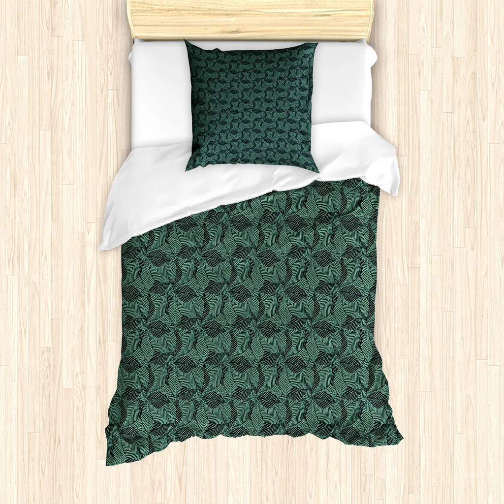 ABAKUHAUS Set copripiumino Aloha per letti singoli, Insel Pflanzen Stripy Elements, antiacaro, adatto a chi soffre di allergie, con federa, 135 cm x 200 cm - 80 x 80 cm, indaco e verde alloro