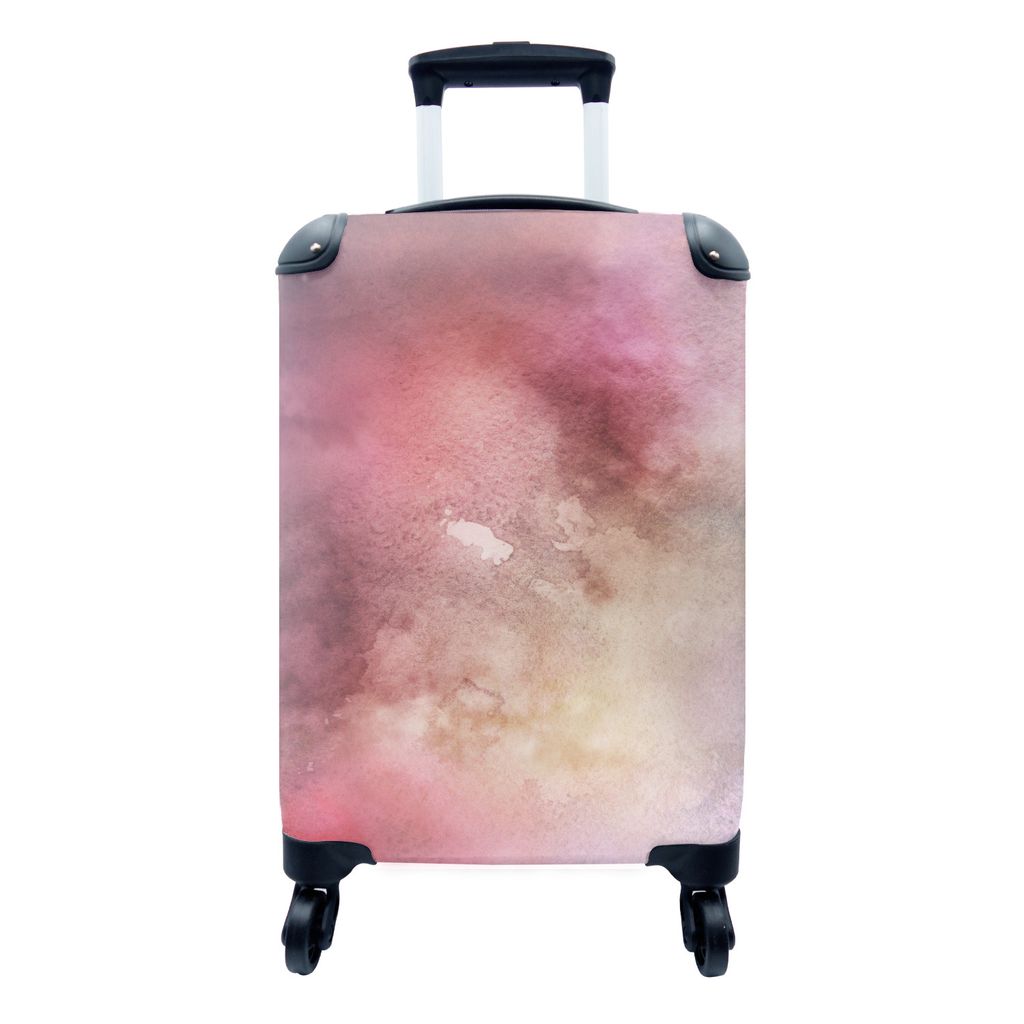 MuchoWow Koffer Handgepäck Trolley Rollkoffer Kleine Reisekoffer mit 4 Rollen - Aquarell - Rosa - Braun - Cabin Size < 55x40x23 cm & 55x40x20 cm...