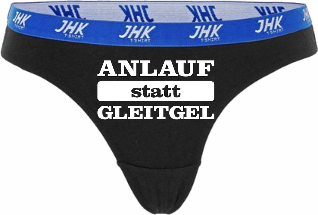 Damen Thong Slip - Boxer-0039-woman-black-h-XL - schwarz - XL - hinten - Anlauf statt Gleitgel - lustiges Motiv - Spruch - Unterwäsche - Unterhose...