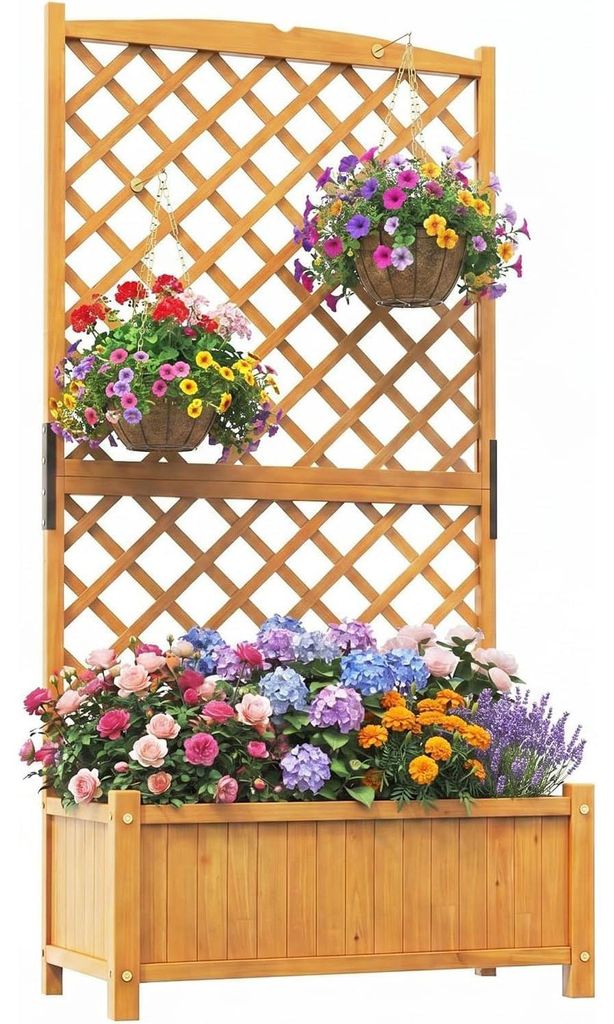 KOMFOTTEU Blumenkasten mit Rankgitter, Hochbeet mit Produktbild 