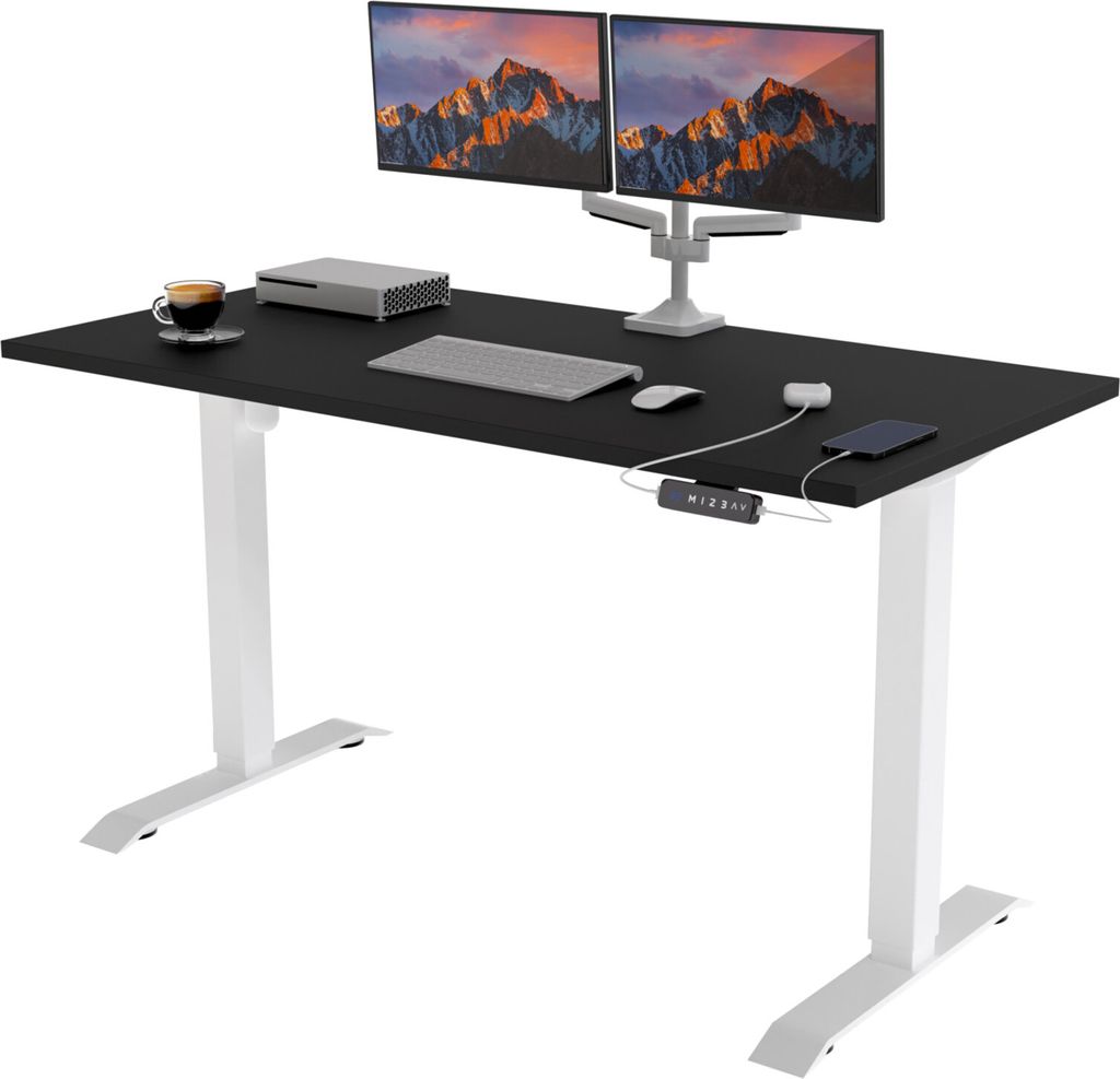 POKAR Höhenverstellbarer Schreibtisch Höhenverstellbar Elektrisch Bürotisch mit Tischplatte, Größe:175x80, Farbe:Weiß + Schwarz