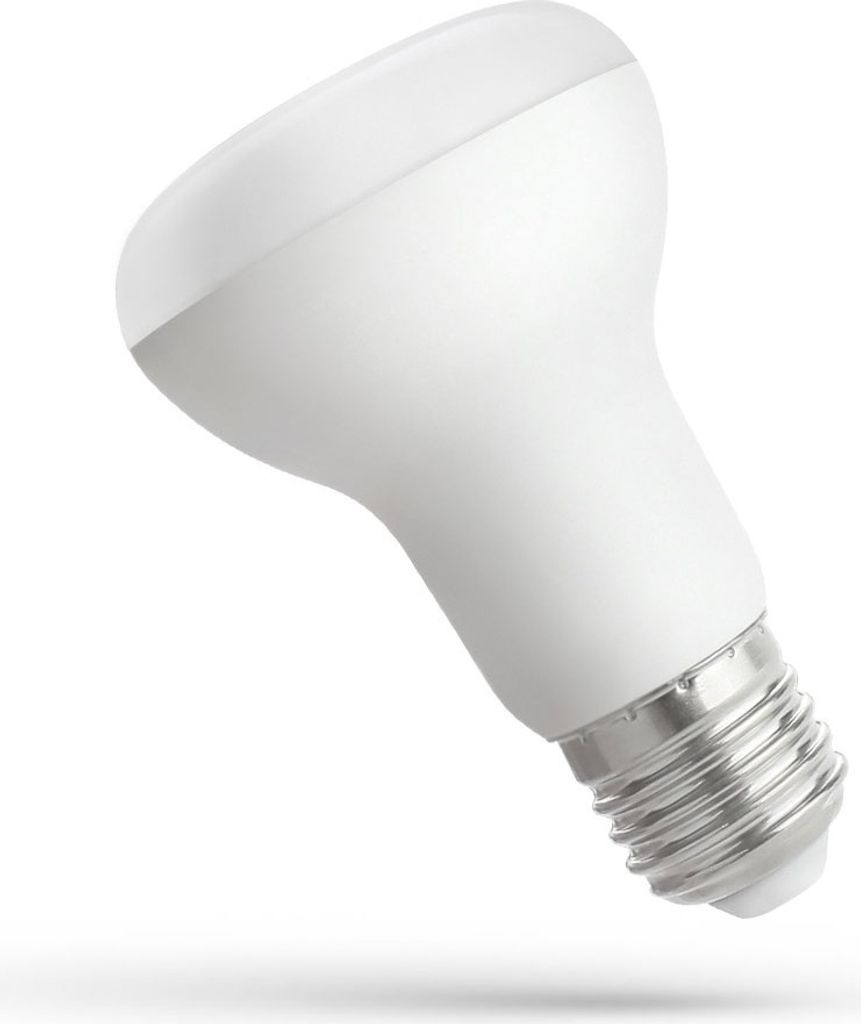 A white LED light bulb with a silver screw base is shown against a white background.