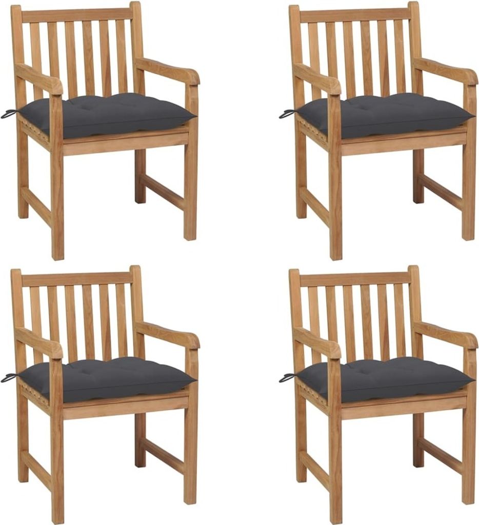 Möbel Gartenstühle 4 Stk. mit Anthrazit Kissen Massivholz Teak - Gartensessel 3073019