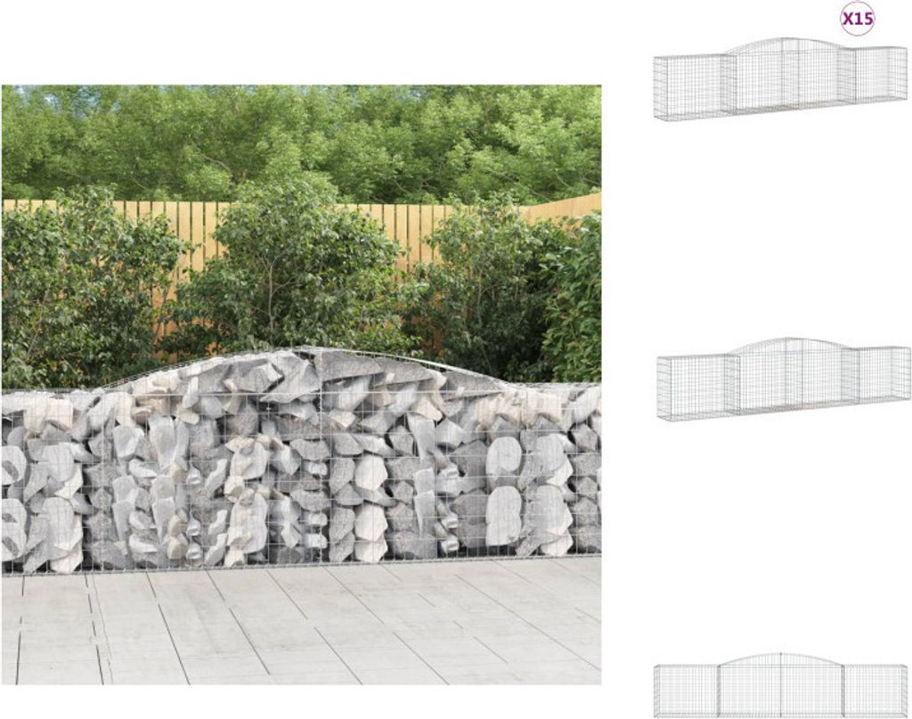 vidaXL Gabionen mit Hochbogen 15 Stk. 400x50x80/100cm Produktbild 