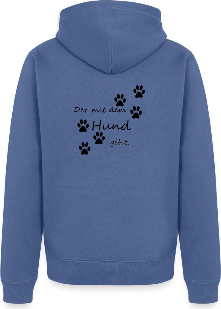 Spreadshirt Der Mit Dem Hund Geht Hundepfoten Hund Spruch Kapuzenjacke Herren, XXL, Taubenblau
