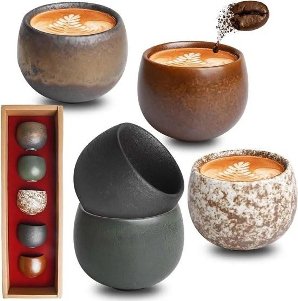 Offerta Set 5 Tazze Caffè Gres 50ml - Ceramica Spessa Anti-Rottura