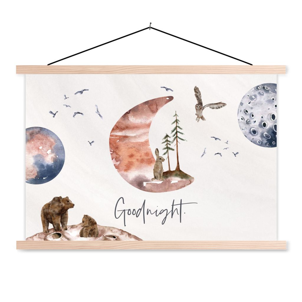 MuchoWow Textilposter Zitate - Gute Nacht - Sprichwörter - Kinder - Jungen - Mädchen - Kind 60x40 cm mit holzfarbenen Rahmen - Bilder