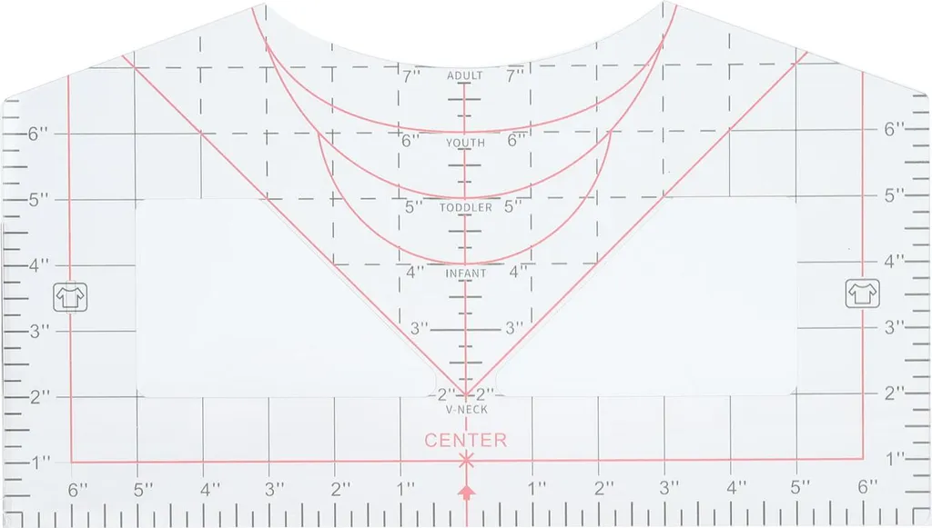 Strumento di allineamento per righelli per magliette, righelli rotondi trasparenti con scollo a V per misurare il centro del disegno per la termopressa