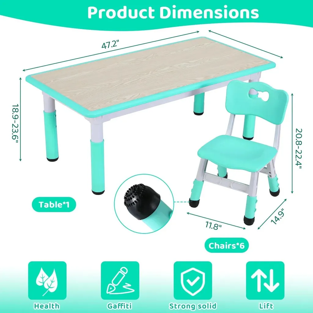 Table d'activité ajustable 48-60 cm en composite bois avec 6 chaises - 2