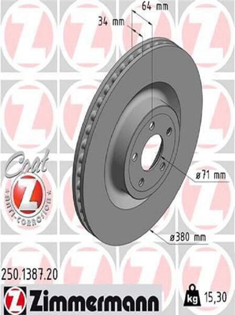 2x ZIMMERMANN Bremsscheibe 250.1387.20 für FORD USA Mustang VI Coupe 64mm 15 3kg
