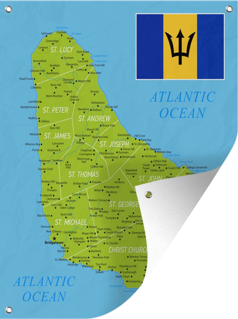 MuchoWow 30x40 cm Outdoor-Poster Gartendeko Sichtschutz Garten Poster für den Garten Illustration einer detaillierten Karte von Barbados