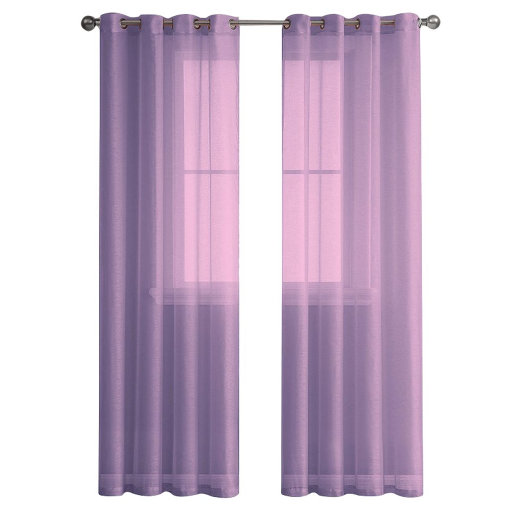2pcs Fenstervorhang Einfach zu installieren, die einfarbige Farbe 100x250 cm Wohnzimmer Tüll Fenster Vorhänge für Heimdekoration-Lila