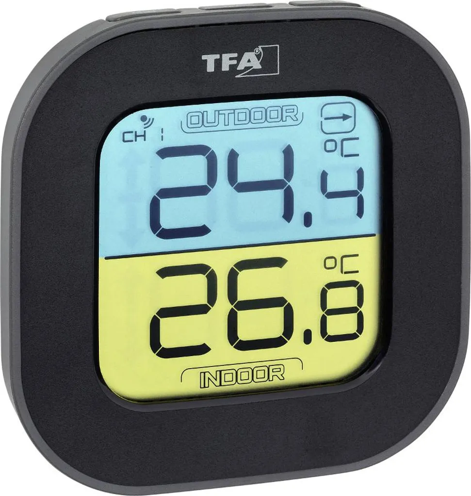 Thermomètre d'intérieur et d'extérieur sans fil TFA FUN 30.3068.01 noir
