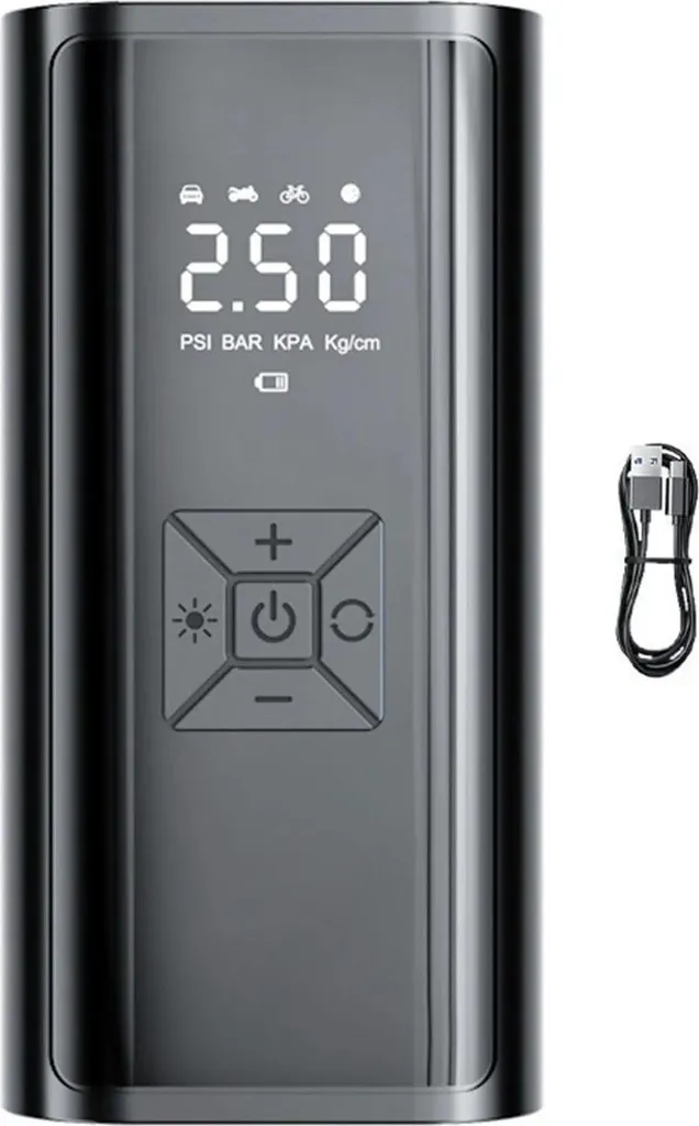 Gonfiatore per pneumatici portatile, batteria ricaricabile, luce LED, come da immagine