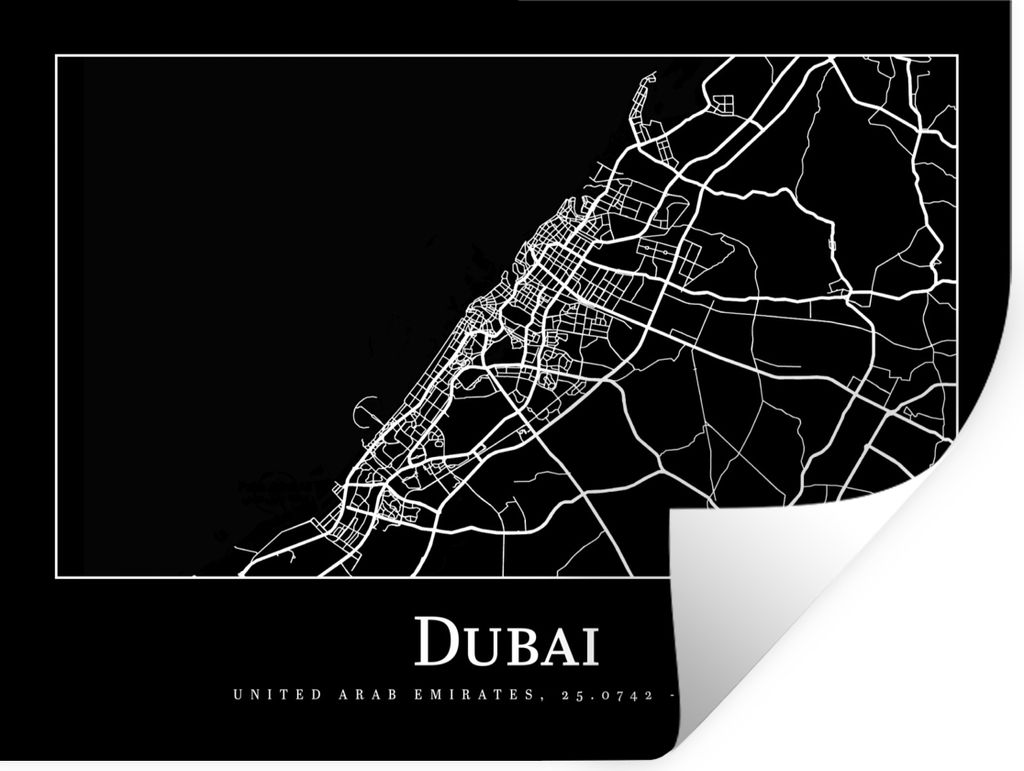 MuchoWow Wandtattoo Wandsticker Wandaufkleber Dubai Stadtplan - Karte 160x120 cm Selbstklebend und Repositionierbar - Selbstklebend - Fototapeten