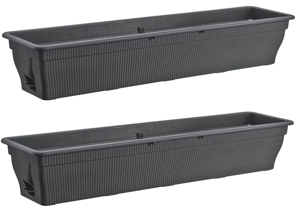 2x Balkonkasten 100cm Blumenkasten mit Wasserspeicher Anthrazit / Grau, 25 L - Blumenkästen wetterfest Pflanzkasten mit Einsatz Lange Balkonkäste...