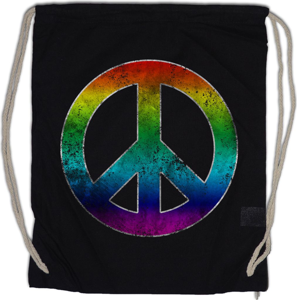 Urban Backwoods Rainbow Peace Symbol, Turnbeutel, Farbe: Schwarz