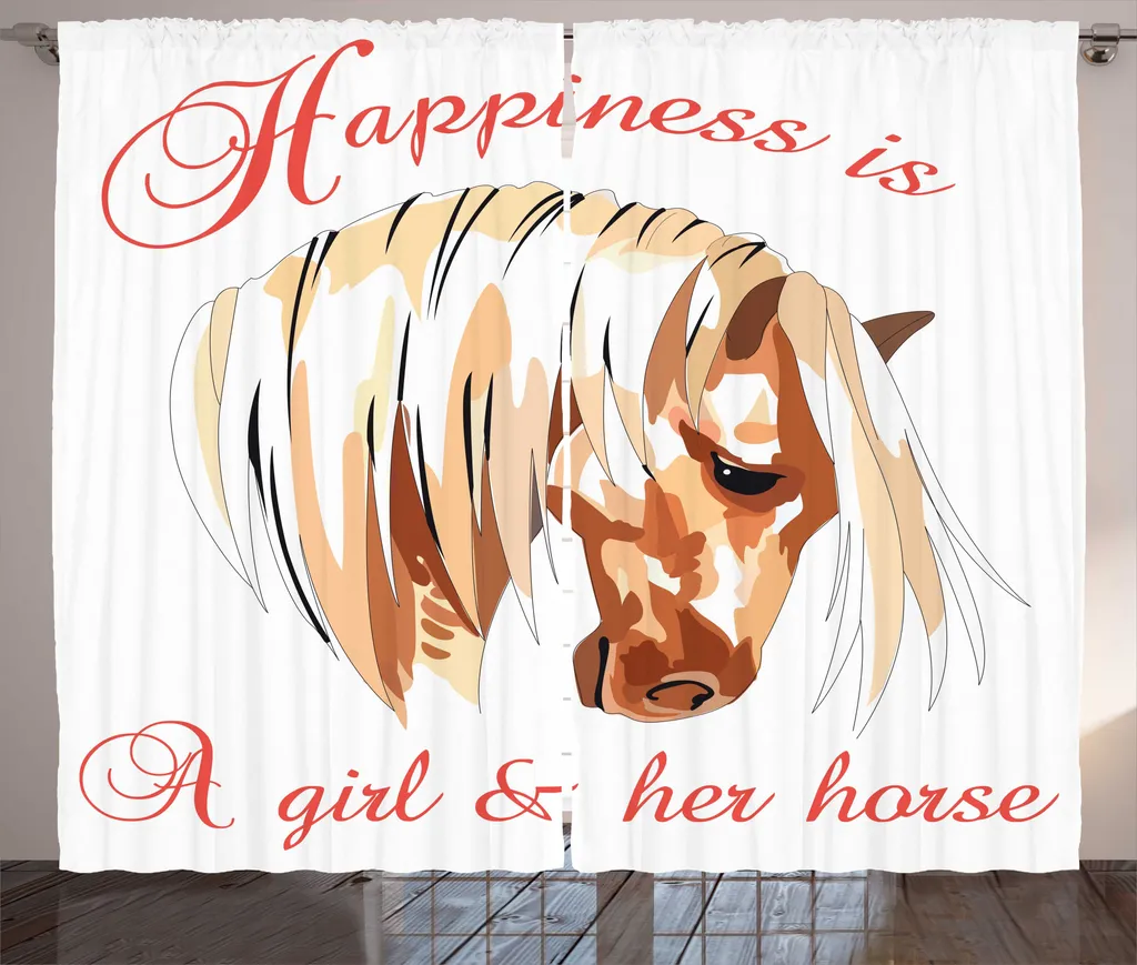 ABAKUHAUS Rideau Fronces Fille et son Cheval, Blanc Multicolore 280x225 cm