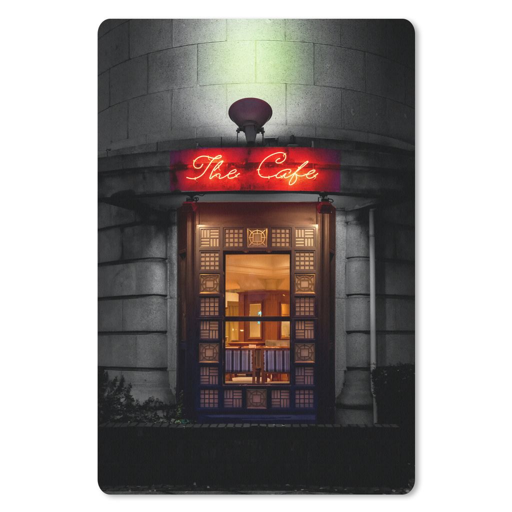 MuchoWow Mauspad Mousepad Tür - Cafe - Rot - Architektur - Neonlicht 18x27 cm - Mousepads - Maus Mat - Pad - Mausunterlage
