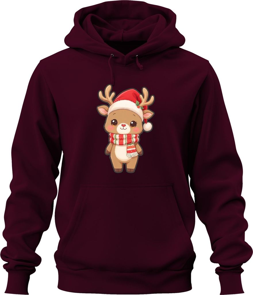 Süßes Rentier Weihnachten Kinder Kawaii Santa Mütze Schal Festlic Uni Hoodie Kapuzenpullover, Burgundy, L