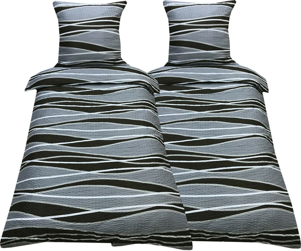 Bettwäsche 135x200 Seersucker Mikrofaser Bettbezug Grau Produktbild 