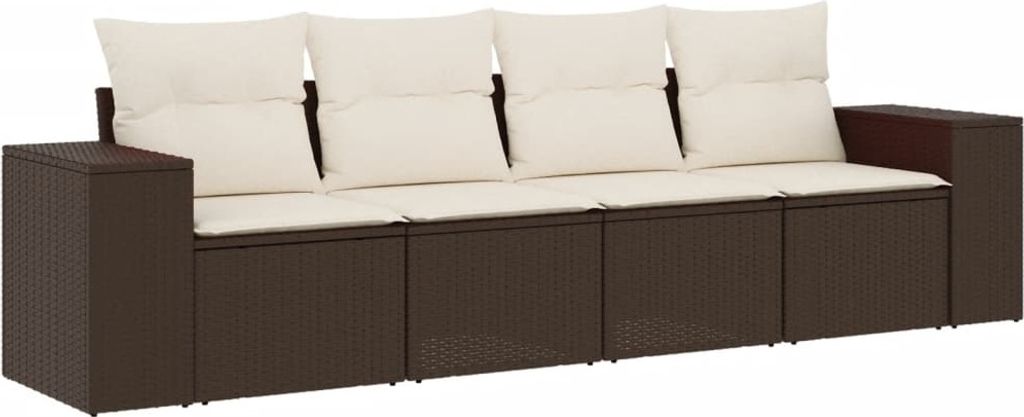 4-tlg. Garten-Sofagarnitur mit Kissen Braun Poly Rattan