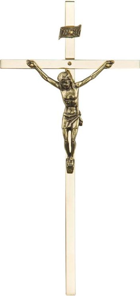 Traditionelles Hängekreuz aus Messing in Gold 18 cm