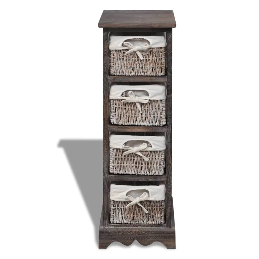 Petite armoire en bois marron et ses 4 corbeilles tressées - Réf 45B