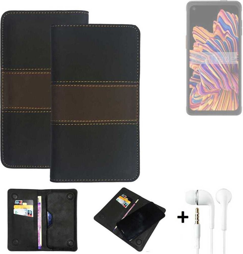 K-S-Trade Handyhülle + Kopfhörer kompatibel mit Samsung Galaxy XCover Pro Schutzhülle Walletcase Bookstyle Tasche Schutz Case Hülle Wallet Cover