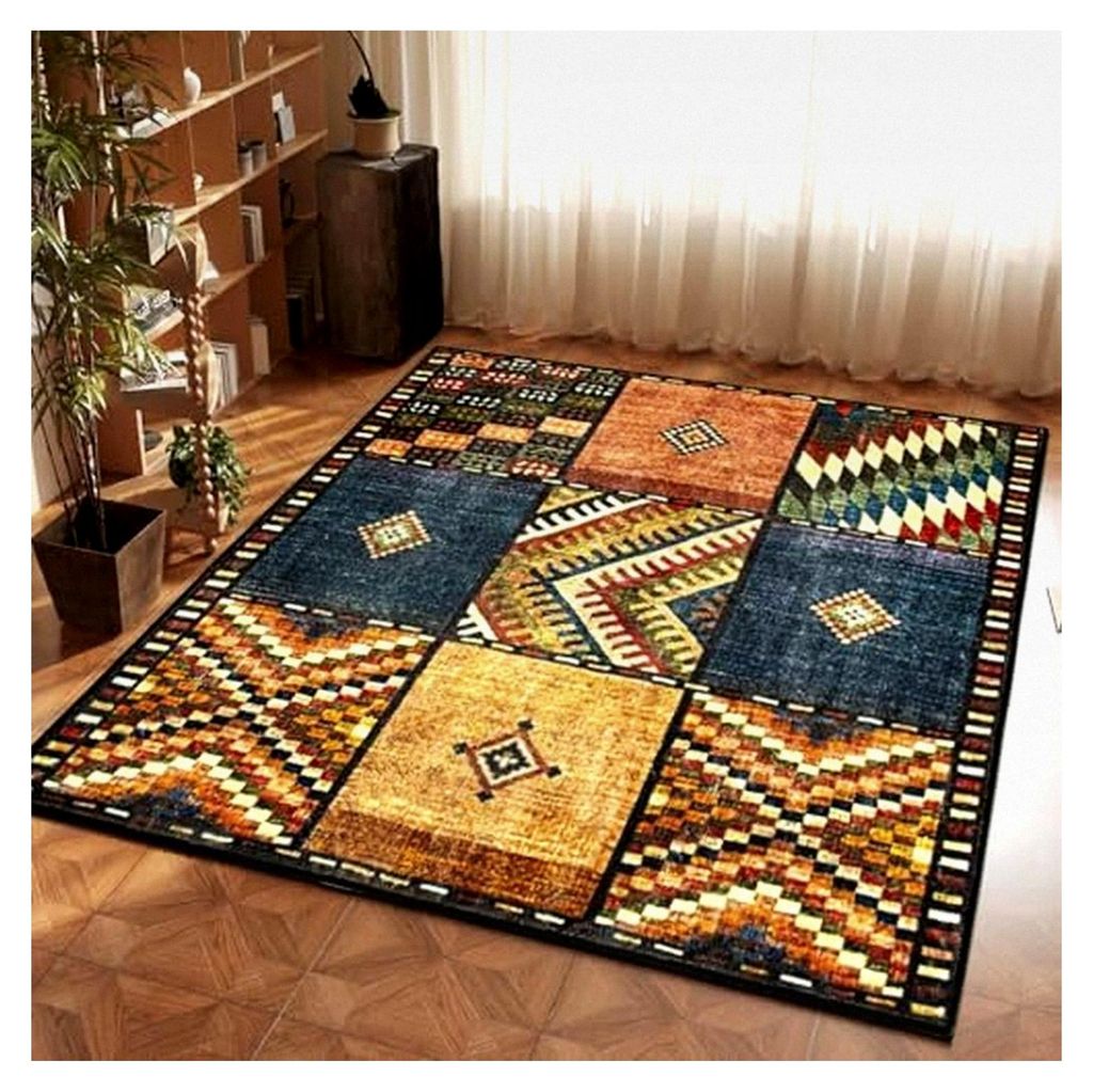 Quadratischer Teppich 120x120cm Vintage Flickenteppich für Wohnzimmer, Schlafzimmer, Balkon, Küche oder Esszimmer, Kurzflor, Bunt, Waschbar, Ruts...