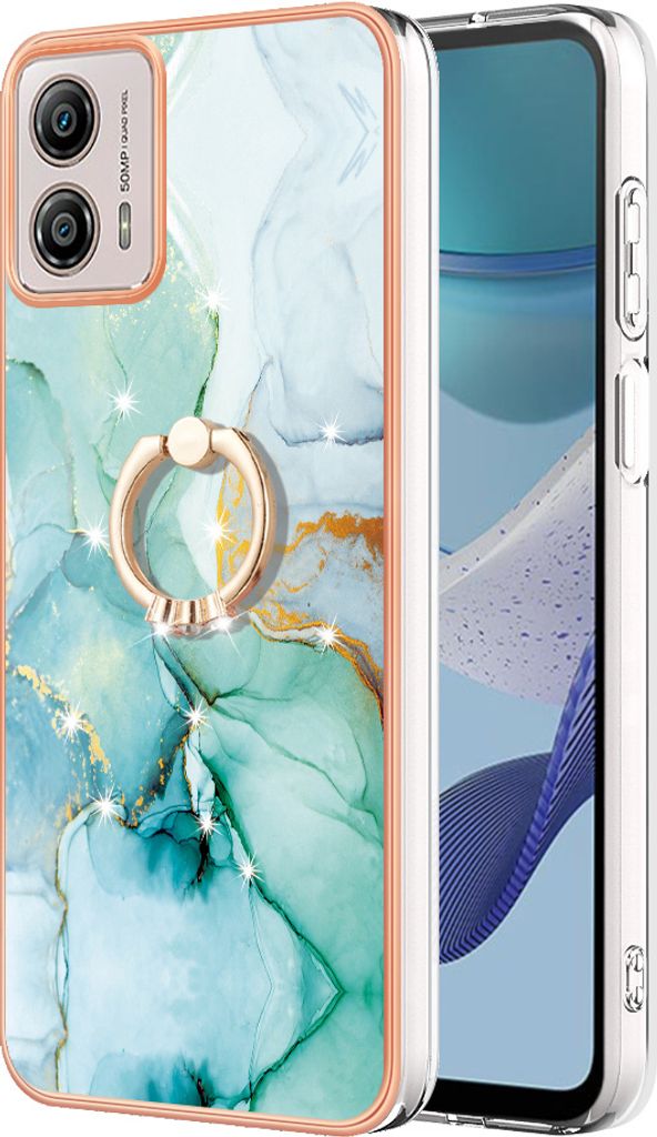 Hülle für Motorola Moto G53 Muster TPU Silikon Stoßdämpfer Bumper Schutzhülle mit Ring Ständer Grün