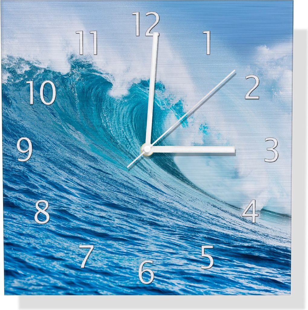 Wallario Design Wanduhr Eindrucksvolle Welle im Ozean aus Aluverbund, Größe 30 x 30 cm