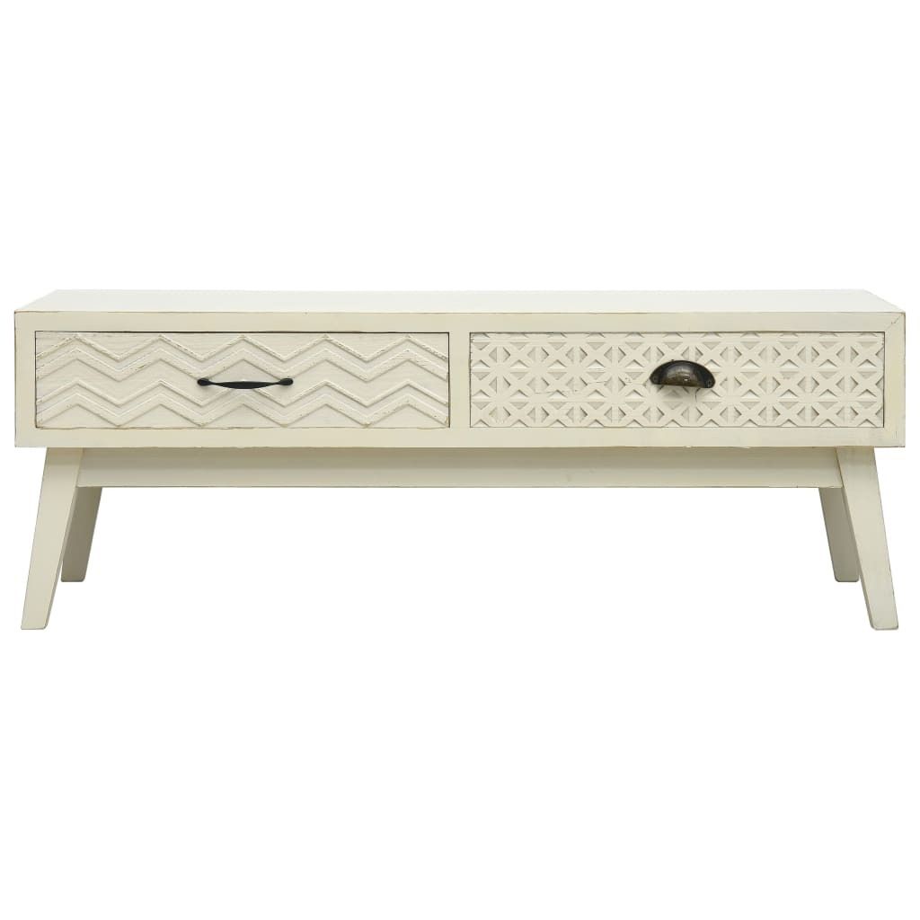Tavolino con 2 cassetti intaglio grigio 110x50x40 cm legno Immagine del prodotto 