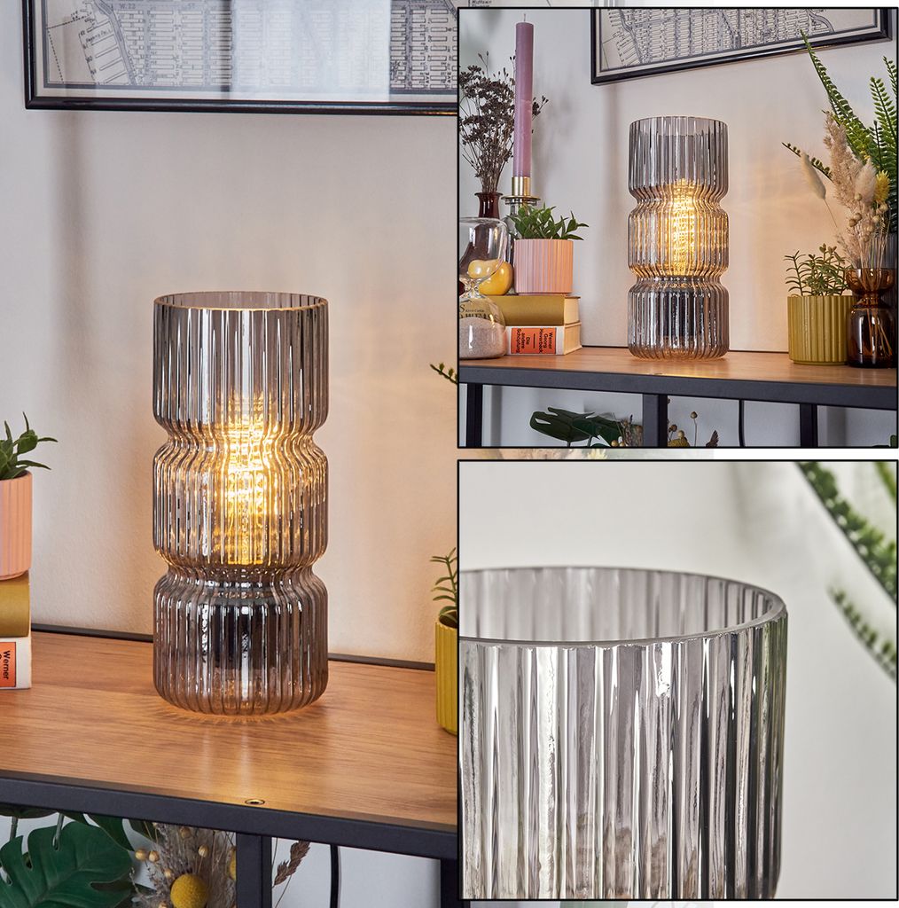 Latina Tischlampe aus Metall/Glas in Schwarz/Rauchfarben