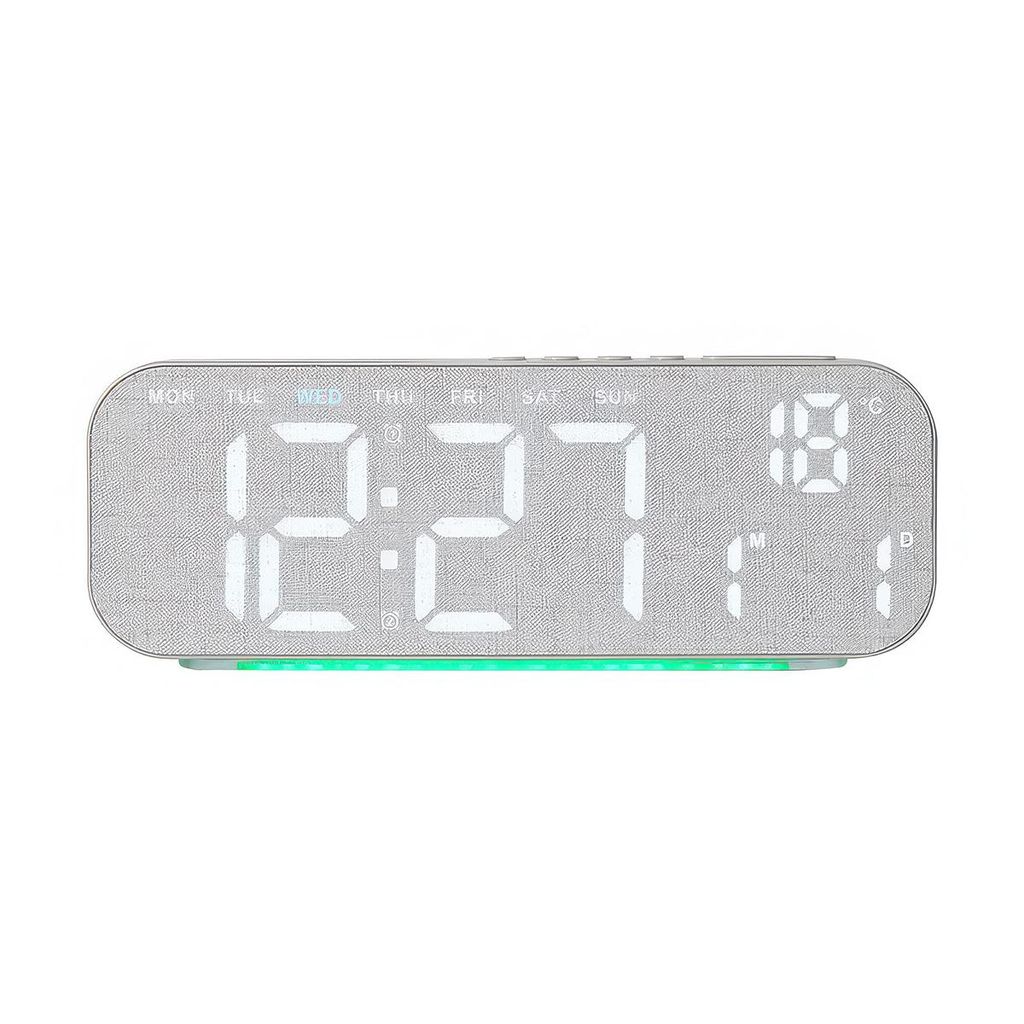 LED Wecker,Digital Alarmwecker,dekorative Tischuhr,5-Farben Ambiente-Licht,2 Alarme & 4 Helligkeitsstufen,Elegante Tischuhr in Grau,24 x 8,7 cm