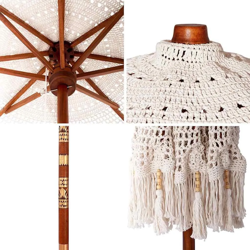 Parasol Macramé Crème 252 cm - Ombre et Style pour Terrasse et Réceptions