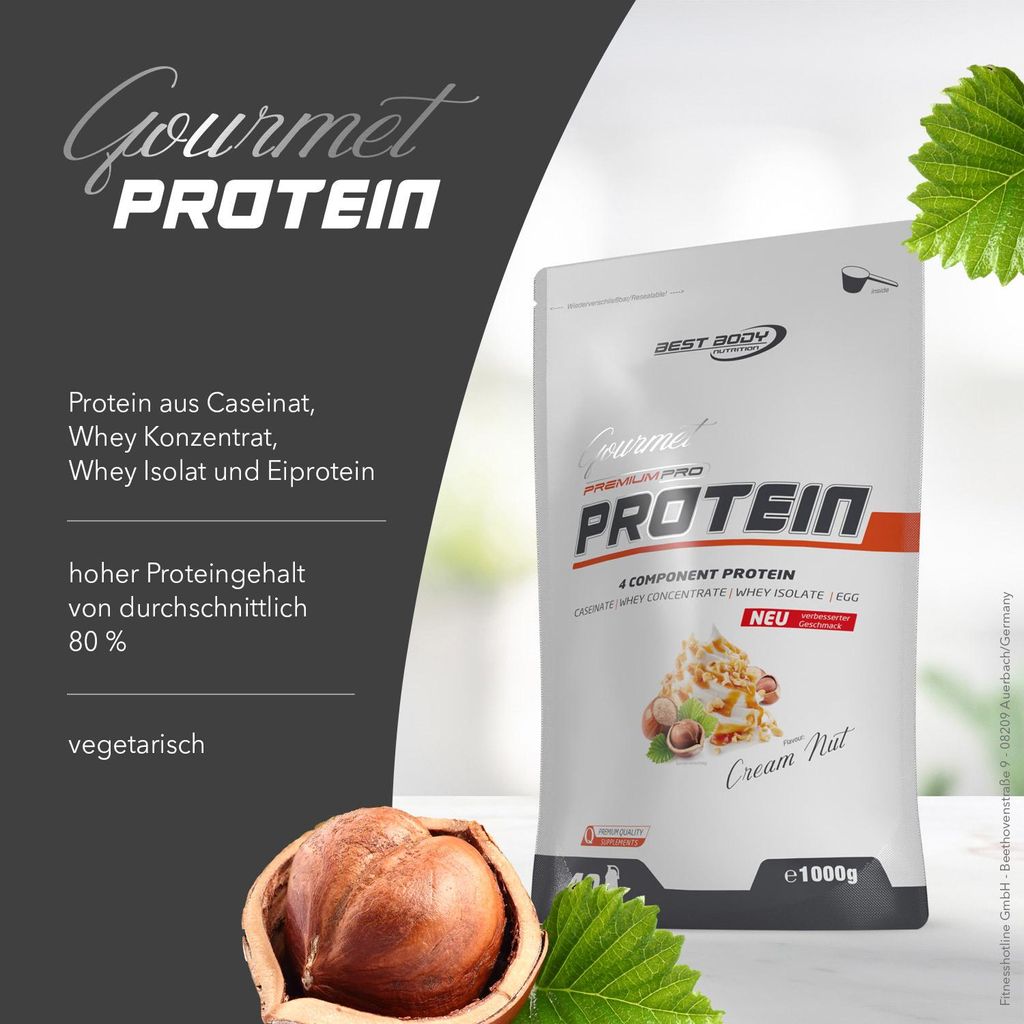 Best Body Nutrition - Gourmet Premium Pro Protein - 1000 g Zipp-Beutel, 1 x 1000 g Zipp-Beutel, Geschmack: Cream Nut