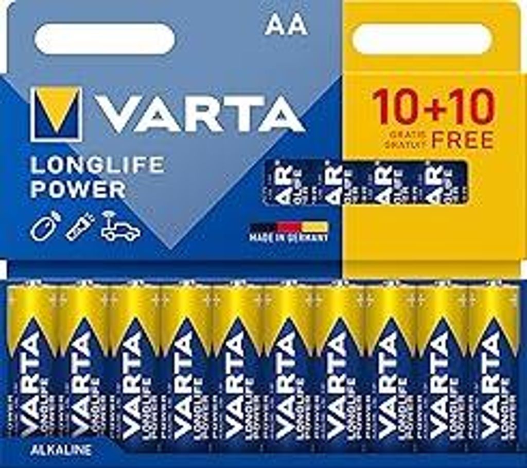 VARTA Batterien AA, 10+10 (20 Stück), Longlife Power, Alkaline, 1,5V, ideal für Spielzeug, Funkmaus, Taschenlampen, Verpackung zu 90% recycelt, ...