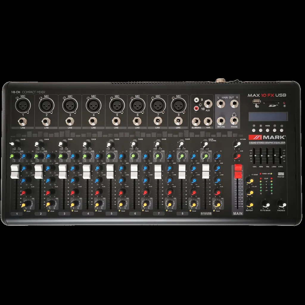 Table de mixage 10 canaux Mark MAX 10 FX USB BT pour sono et studio