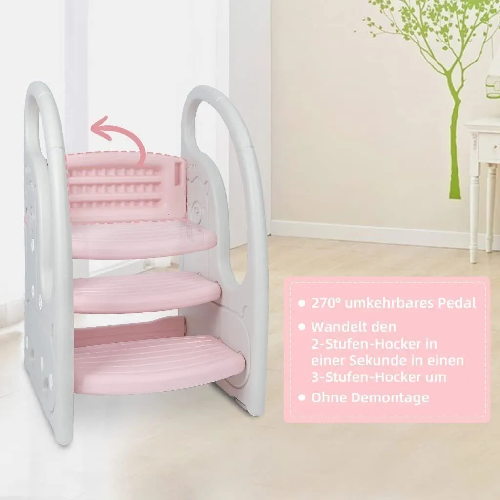 Tabouret 3 Marches Enfant Rose Haute Stabilité avec Marches Larges