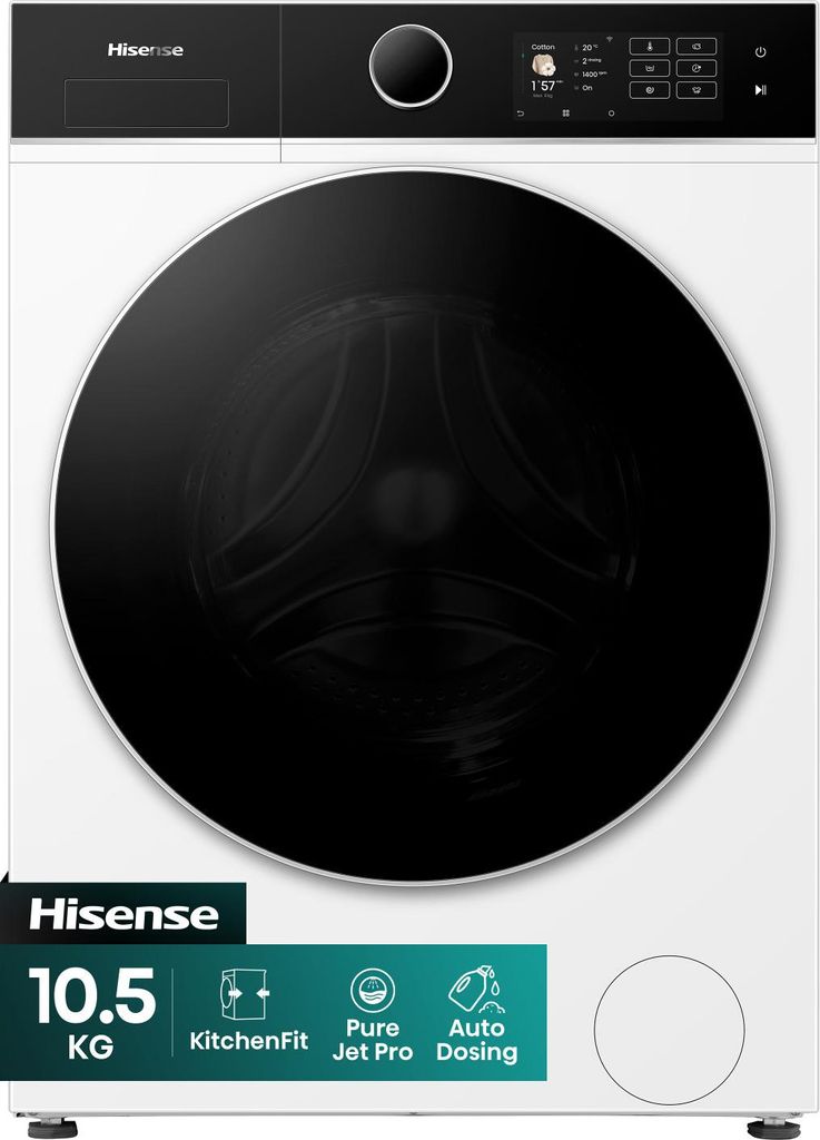 Hisense Freistehend Waschmaschine, 10.5 kg, 1400 U/min., Frontlader, 10,5 kg, B, 72 dB, 1400 RPM, A