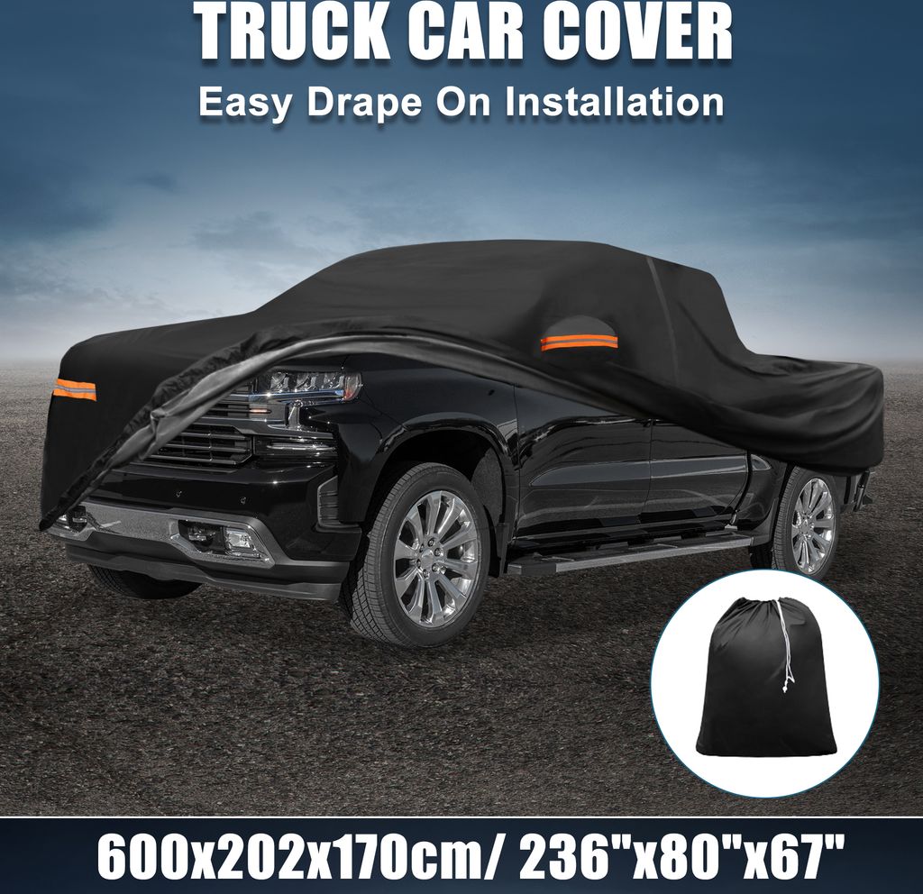 LKW Autoabdeckung für Chevy Silverado Crew 2000-2018 210D-PU Oxford Outdoor Voll LKW Autoabdeckung Alle Wetter wasserdicht mit Fahrertür Rei?vers...
