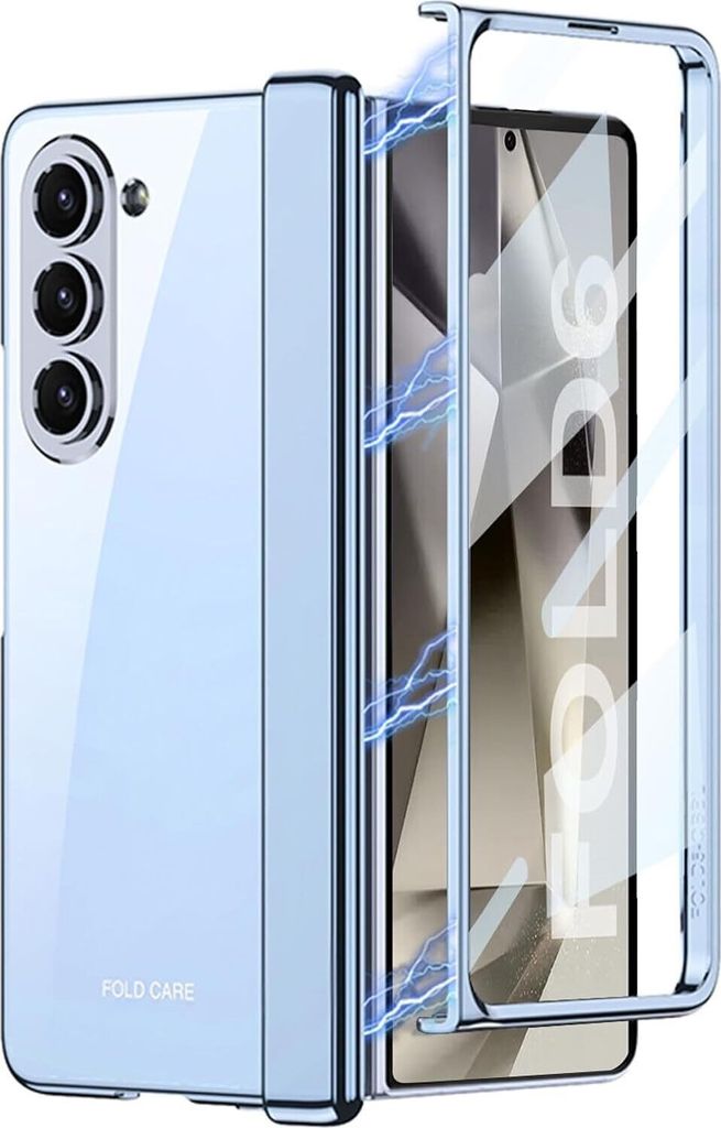 Hülle für Samsung Galaxy Z Fold 6 Magnetisch Scharnierschutz Transparent Überzug PC Kristall Schutzhülle mit Displayschutz Blau