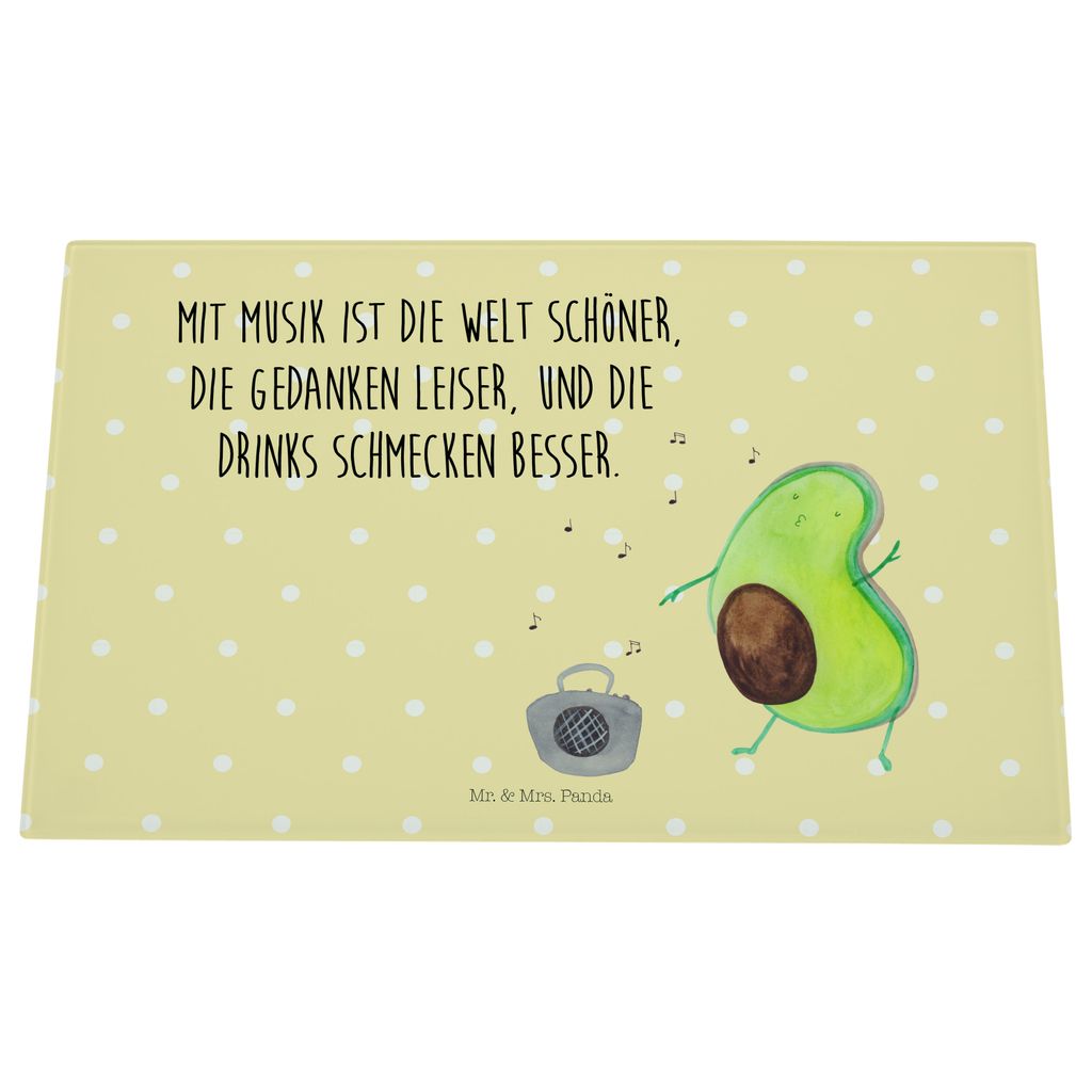 Mr. & Mrs. Panda Schneidebrett Glas Avocado Tanzen - Gelb Pastell - Geschenk, Glasschneidebrett, Schneidbrett, Singen, Schneideplatte, Aus, Urlaub,...
