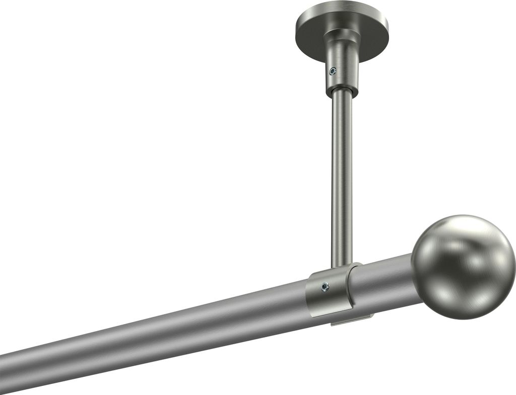 Interdeco Gardinenstange / Vorhangstange Silbergrau / Edelstahl-Optik, Typ Sonette Luino (Kugel) ohne Ringe, Deckenmontage, 20 mm Ø 1-läufig, 520 cm