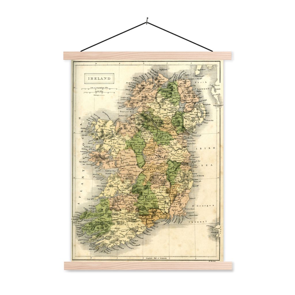 MuchoWow Textilposter Detaillierte Karte von Irland 40x53 cm mit holzfarbenen Rahmen - Schlafzimmer